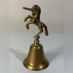 🦄Vintage Solid Brass Rearing Unicorn Hand Bell Mythical Creature 5”